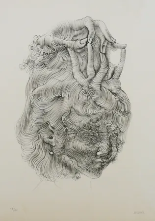 Lithograph Bellmer - LE CHAPEAU MAIN