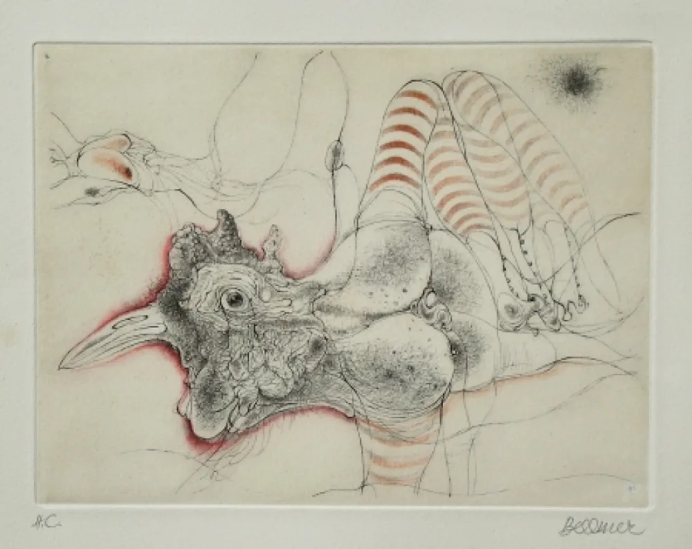 Drypoint Bellmer - Le coq ou la poule