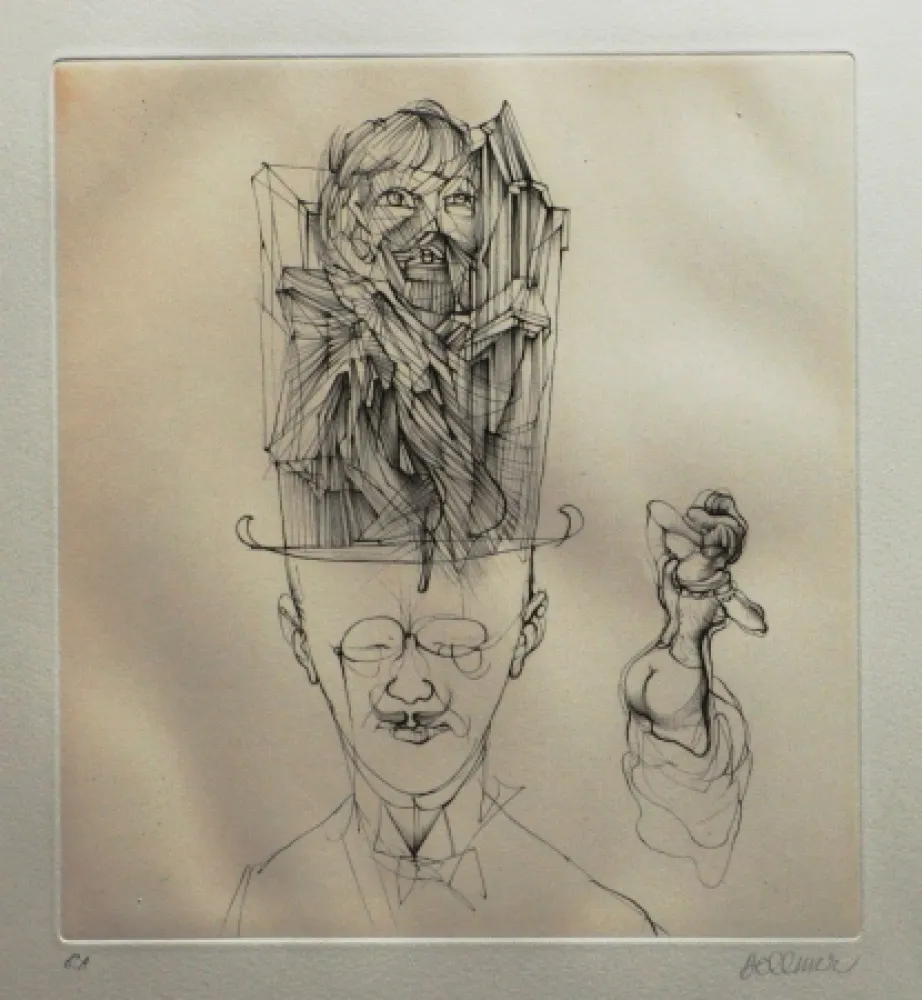 Etching And Aquatint Bellmer - L'homme au chapeau melon