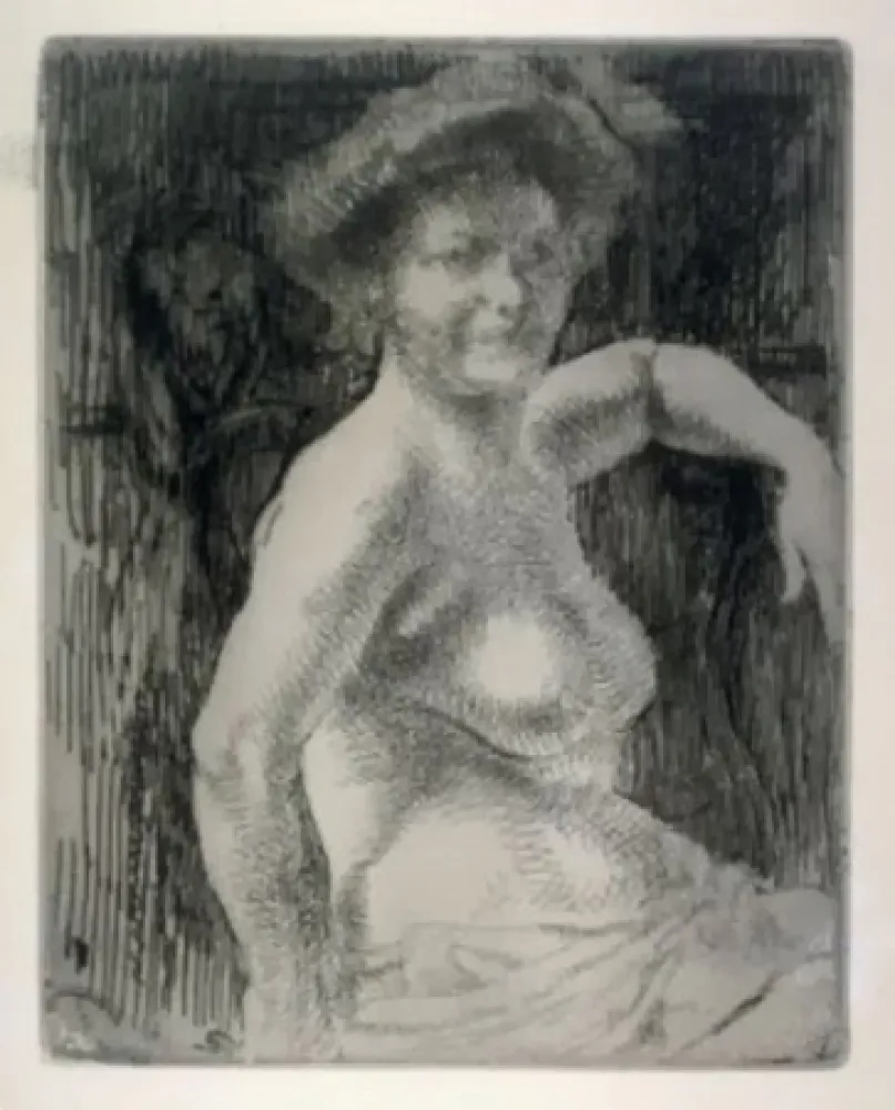 Etching Besnard - Femme blonde à sa toilette