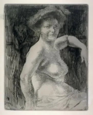 Etching Besnard - Femme blonde à sa toilette