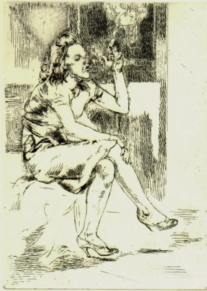 Engraving Bishop - Girl Blowing Smoke Rings