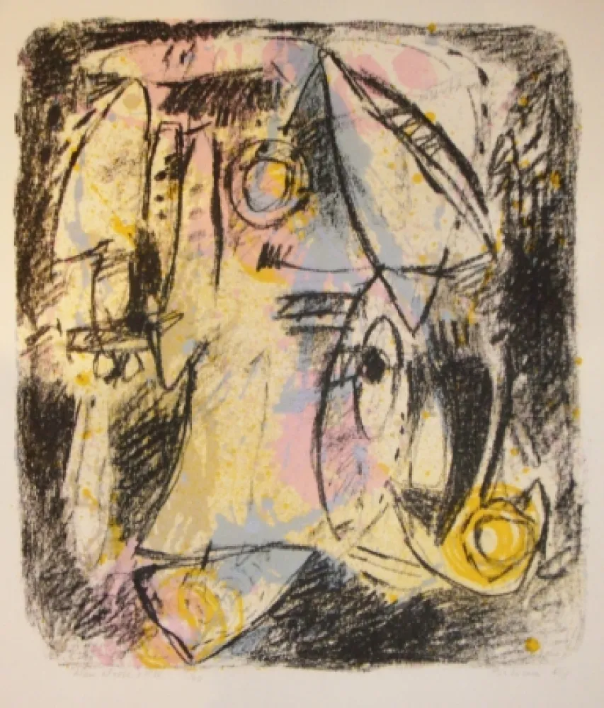 Lithograph Bitran - Rose et bleu d'été