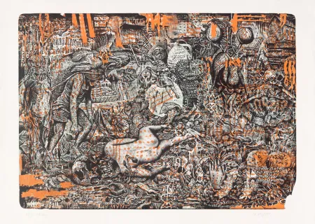 Lithograph Blanquet - Mascarade Vermoulue - Orange