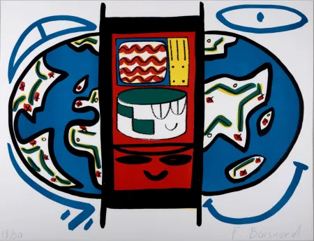 Lithograph Boisrond - Mappemonde, 1984 - Hand-signed