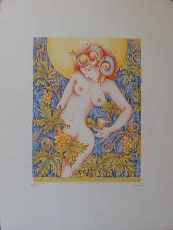 Lithograph Bona - Bacchante, vigne et vin