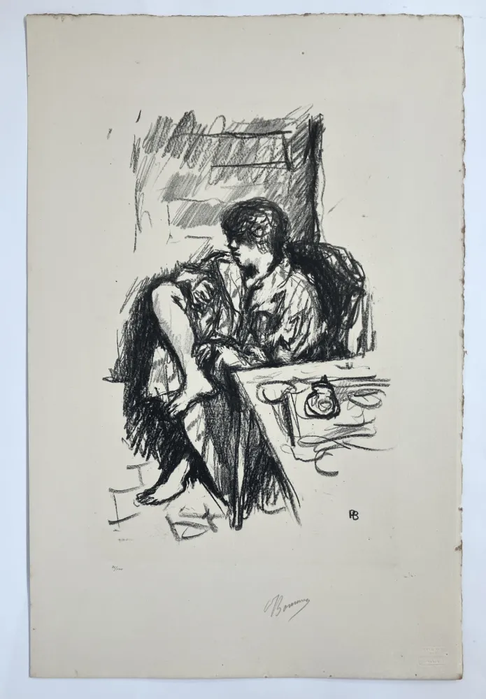 Lithograph Bonnard - Femme assise faisant sa toilette. 1925.