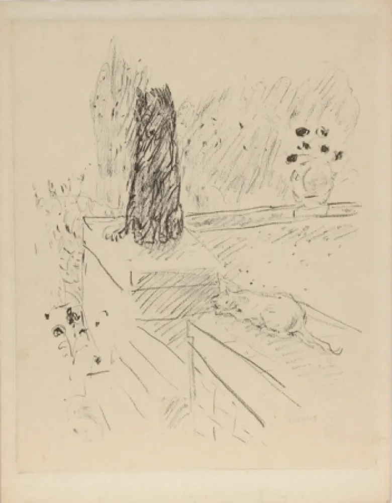 Engraving Bonnard - Untitled (Dog and Cat)