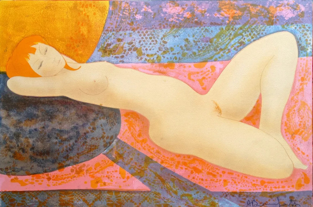 Lithograph Bonnefoit - Alain Bonnefoit - Nude 2, Chromolithograph on Arches paper, Hand signed, cca 70-80's