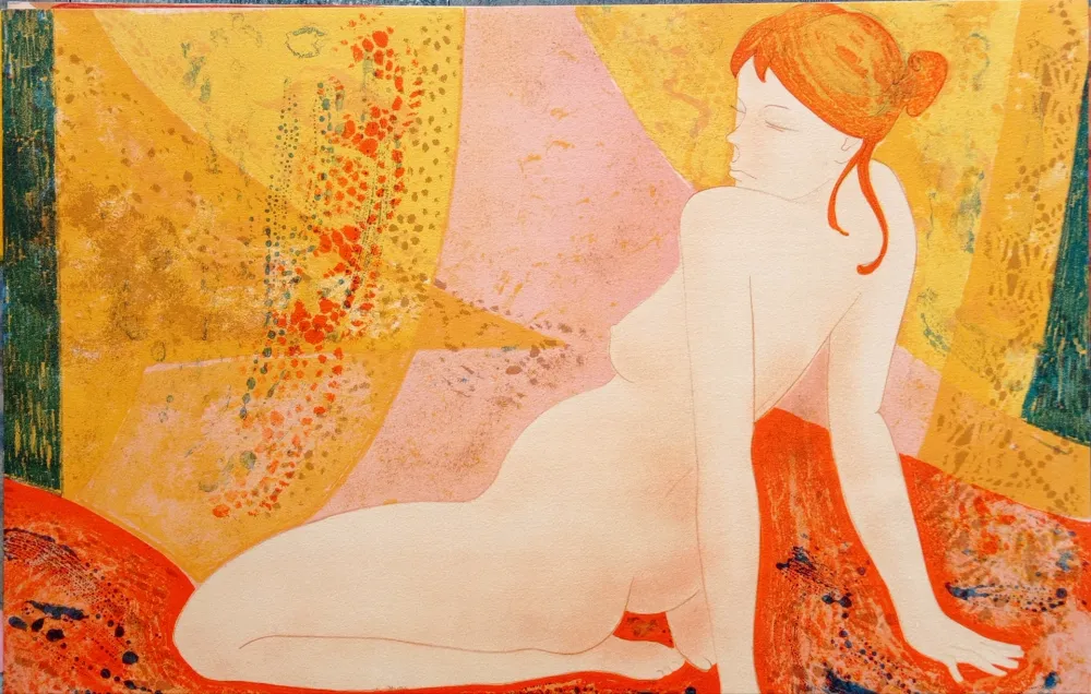 Lithograph Bonnefoit - Alain Bonnefoit - Nude, Chromolithograph on Arches paper, Hand signed, cca 70-80's