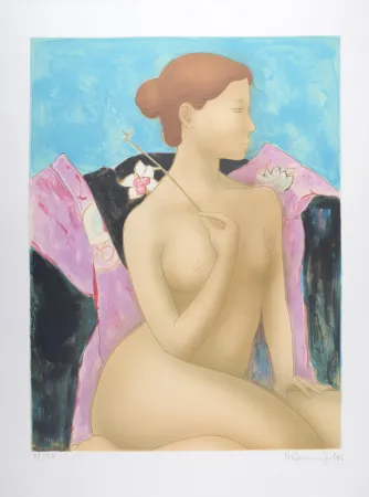 Lithograph Bonnefoit - Femme à l'orchidée, 1986 - Hand-signed!