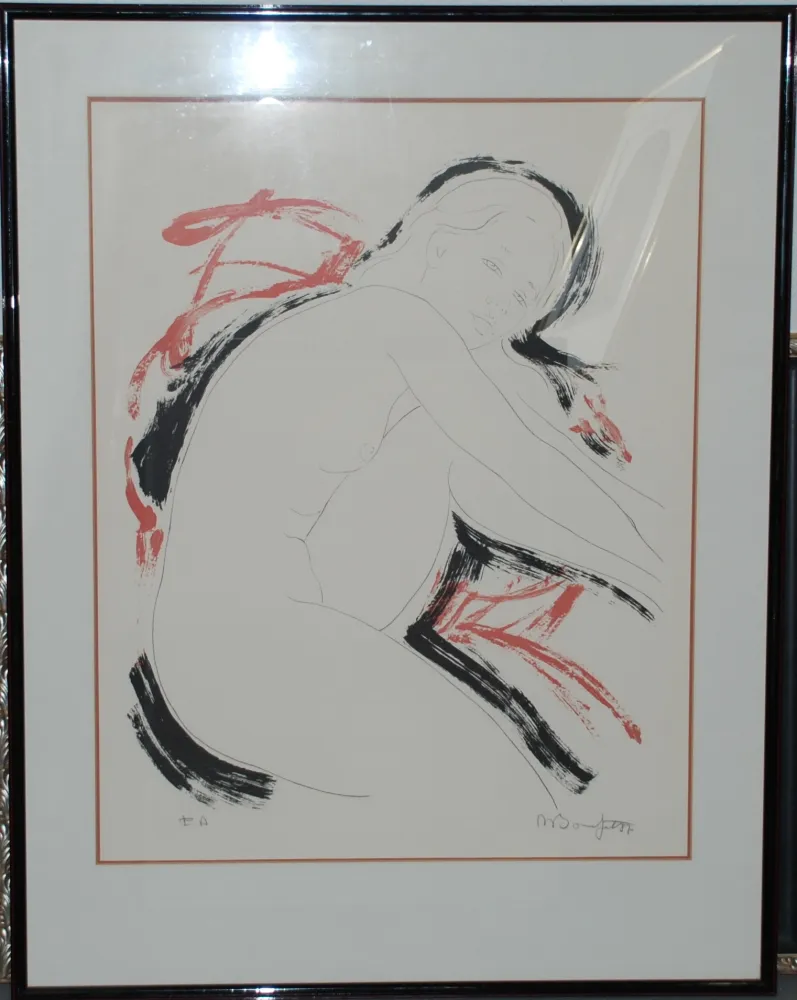Lithograph Bonnefoit - Nu allongé noir et rouge IV