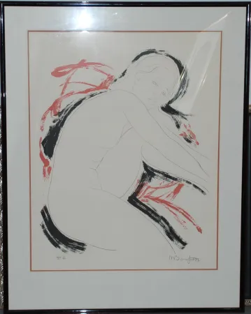Lithograph Bonnefoit - Nu allongé noir et rouge IV