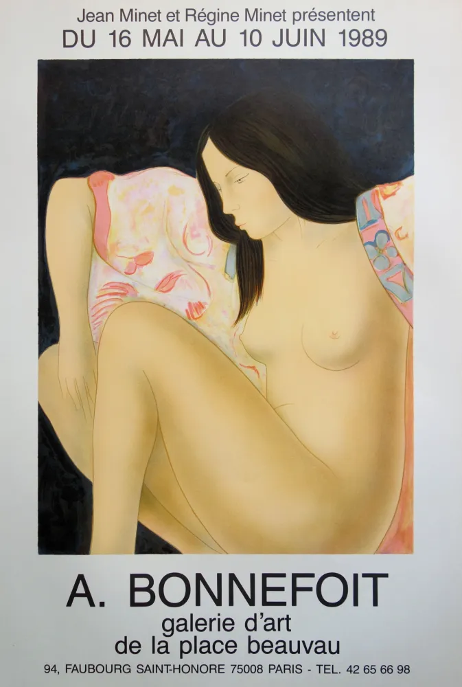 Lithograph Bonnefoit - Nu au kimono