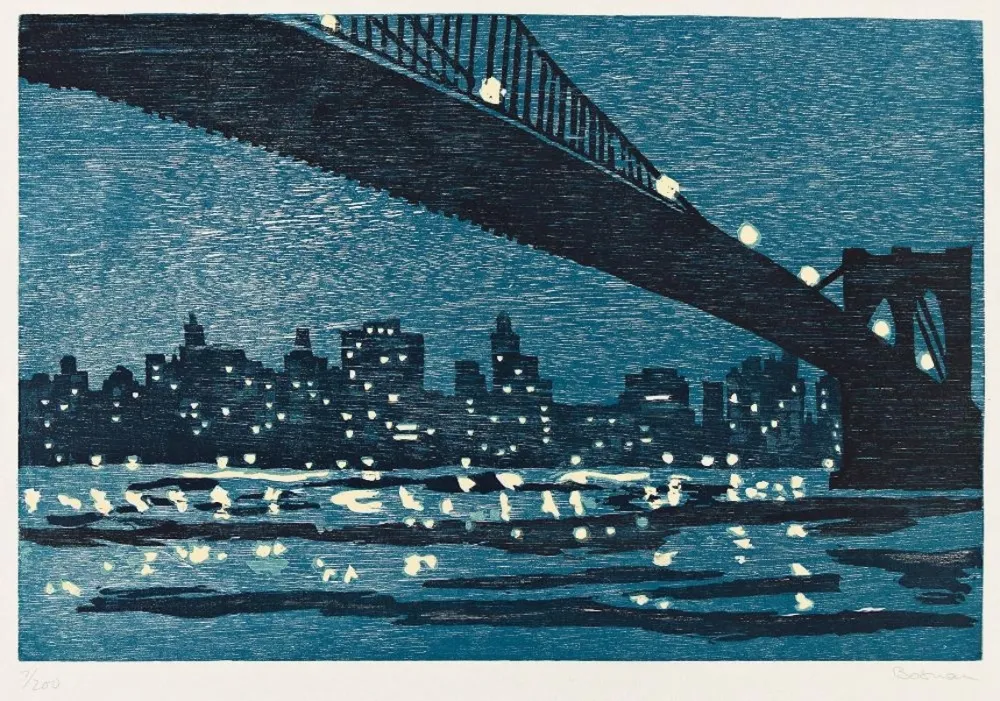 Woodcut Bosman - Brooklyn Bridge