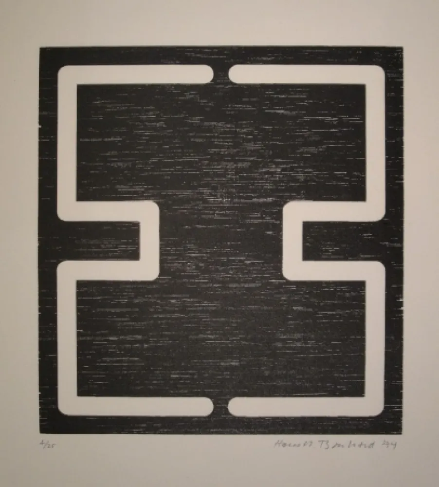 Woodcut Bosshard - Liegendes H