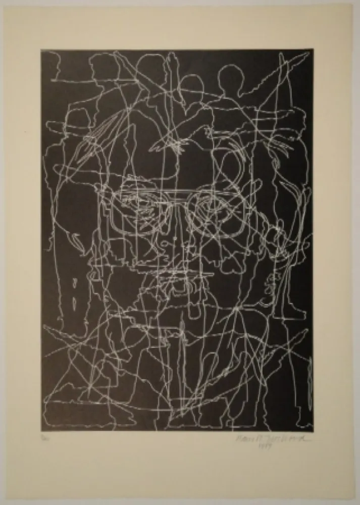 Linocut Bosshard - Selbstbildnis mit Schülern