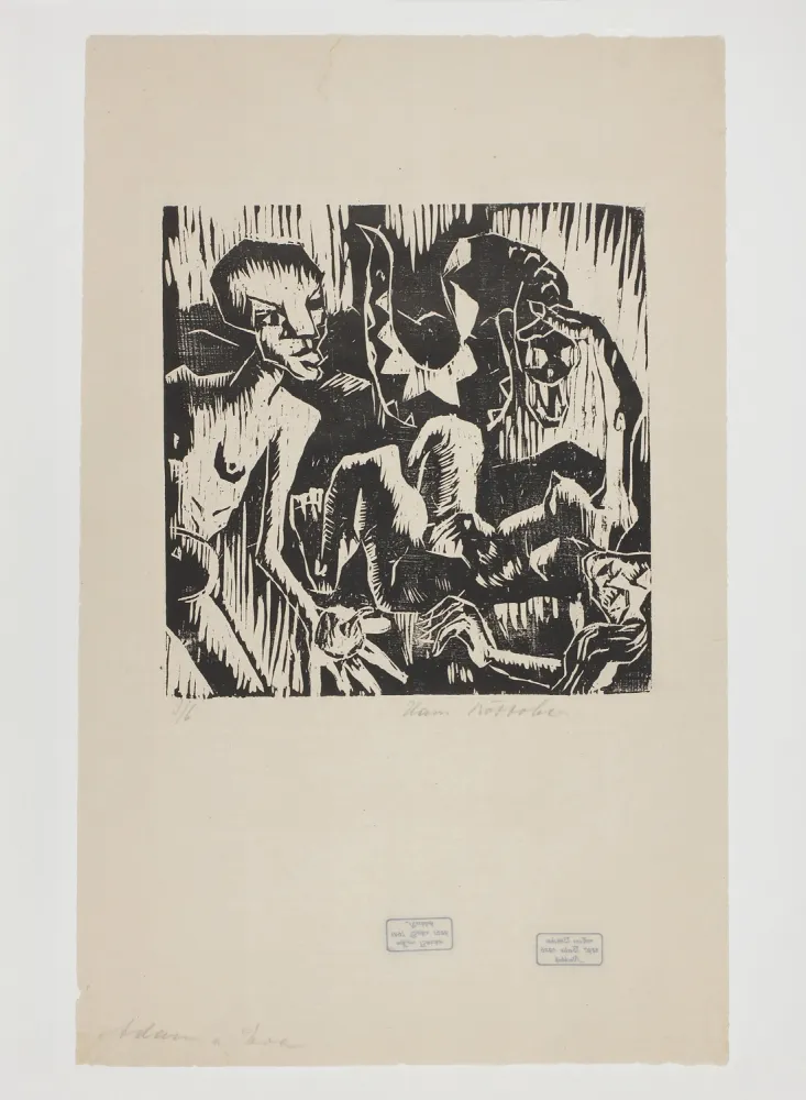 Woodcut Böttcher - Adam und Eva (Adam and Eve - The Fall of Man) 