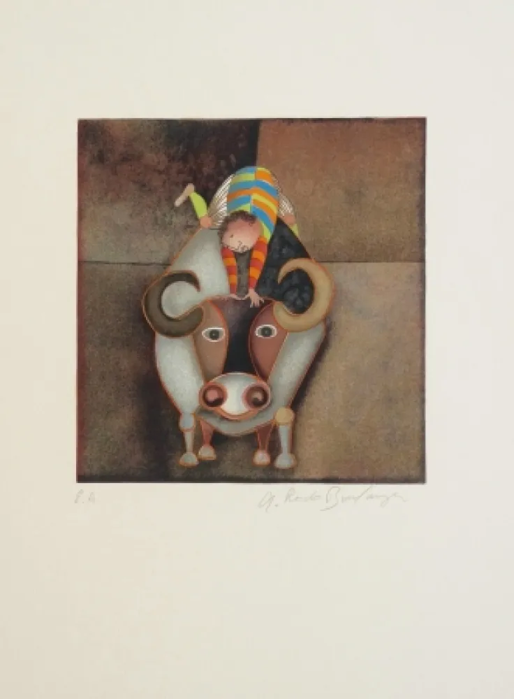 Engraving Boulanger - Garçon et Boeuf