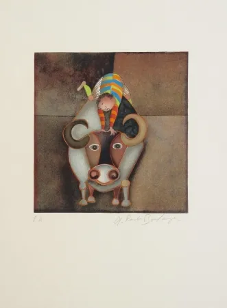 Engraving Boulanger - Garçon et Boeuf