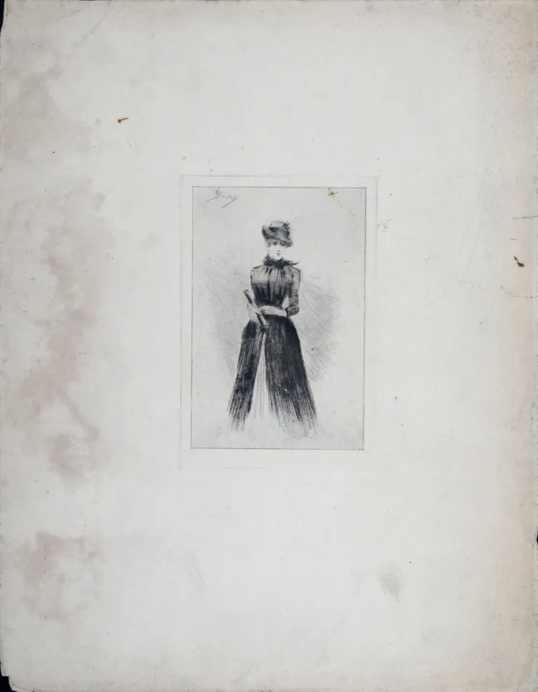 Etching Boutet - Élégante à l'éventail, c. 1900