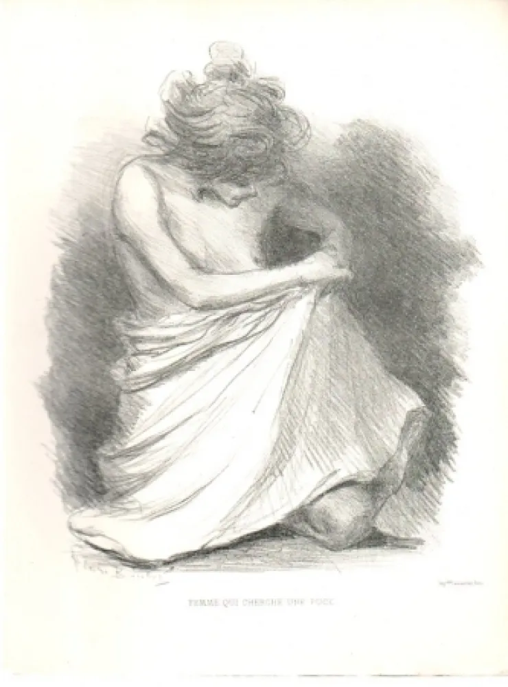 Lithograph Boutet - Femme qui cherche une puce / Woman Looking for a Flea