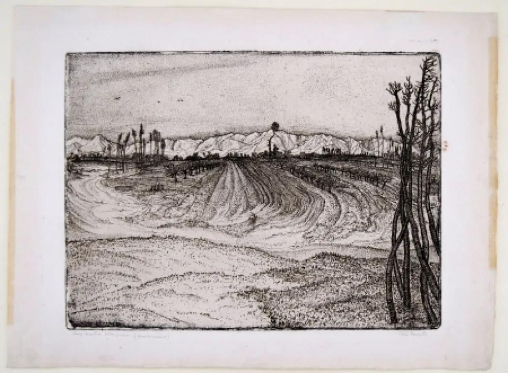 Etching Bozzetti -  I CAMPI DEVASTATI DALLA PIENA (The fields devastated by the flood), second version. 