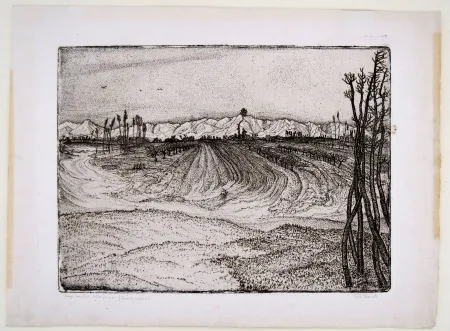 Etching Bozzetti -  I CAMPI DEVASTATI DALLA PIENA (The fields devastated by the flood), second version. 