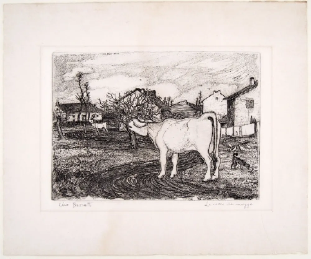 Etching Bozzetti - LA VACCA CHE MUGGE (The mooing cow), second version