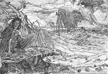 Engraving Bozzetti - Le Arpie del lago Stinfalio