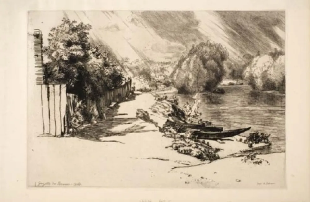 Etching Bracquemond - La Seine au bas Meudon