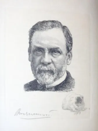 Etching Bracquemond - Pasteur et les pastoriens.  Avec un portrait à l'eau-forte par Bracquemond