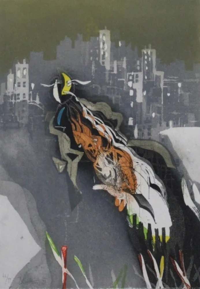 Etching And Aquatint Brandstätter - Stadt mit Mond