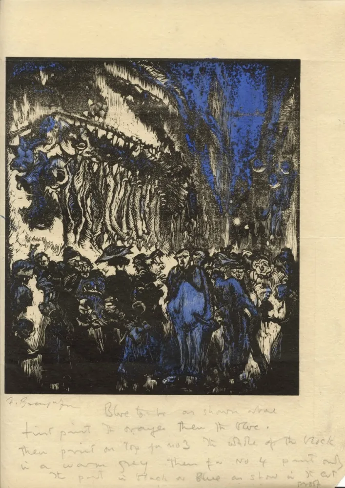 Woodcut Brangwyn - Street scene