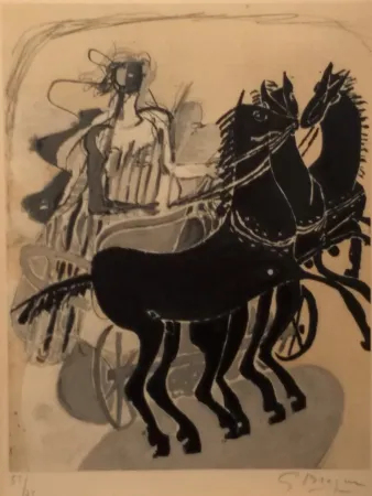 Lithograph Braque - CHAR AUX CHEVAUX NOIR 