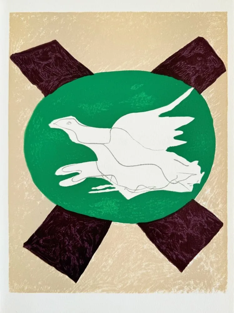 Lithograph Braque - Colombe sur fond vert
