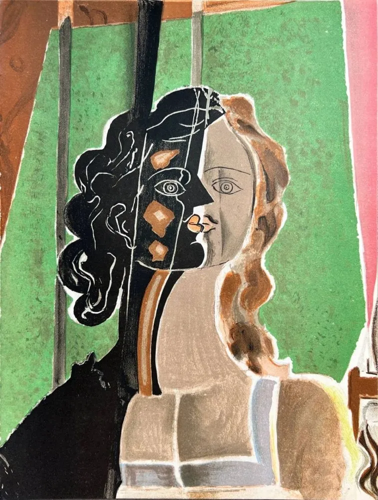 Lithograph Braque - Cubist Portrait
