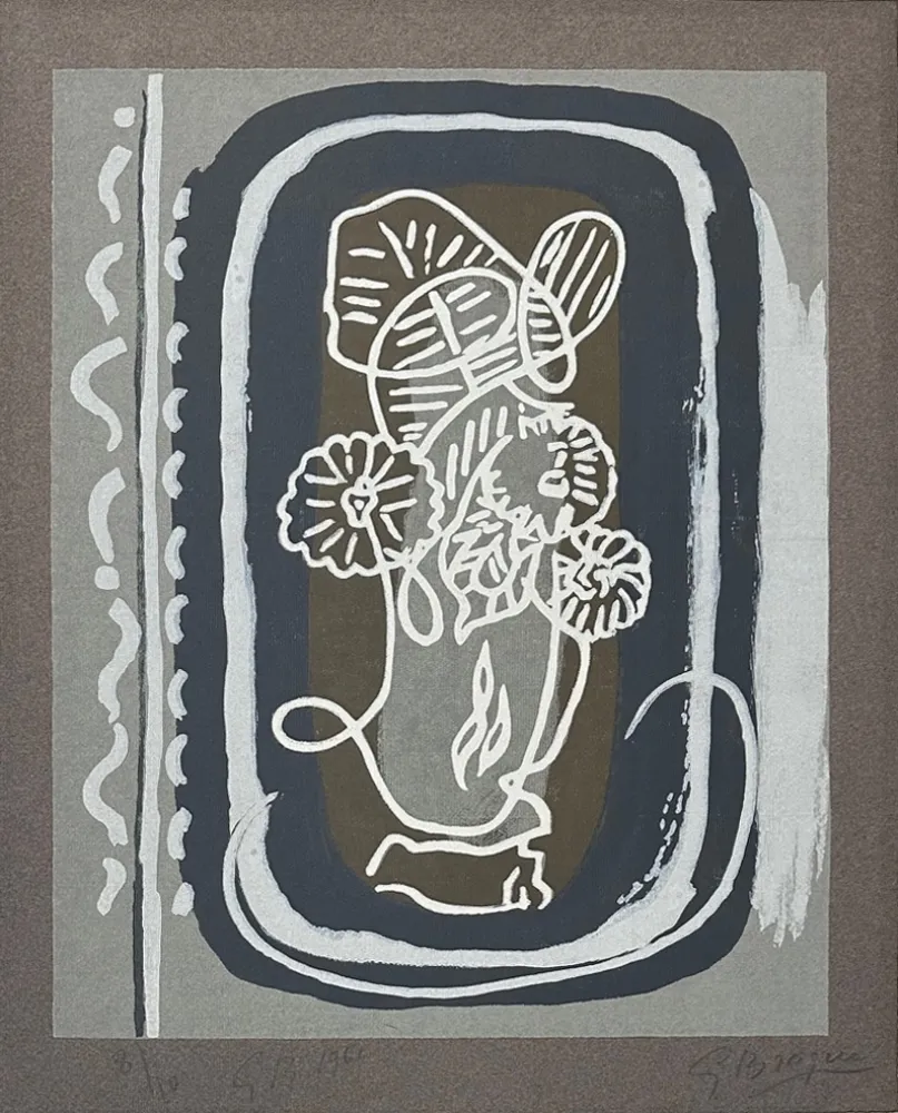 Woodcut Braque - Fleurs blanches