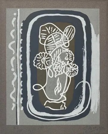 Woodcut Braque - Fleurs blanches