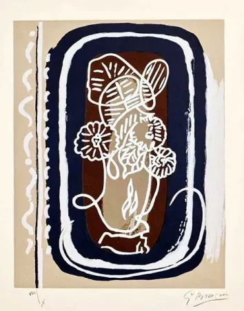 Woodcut Braque - Fleurs blanches