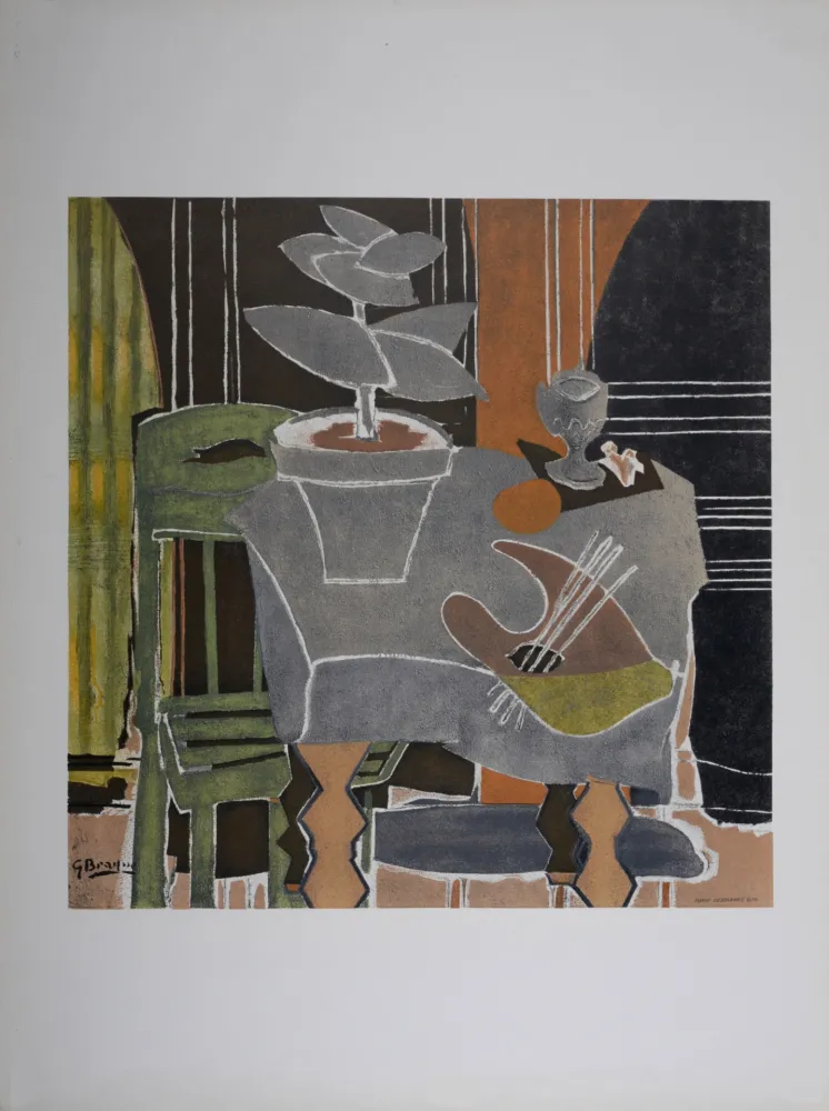 Lithograph Braque - Nature morte à la palette, 1960