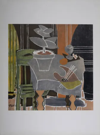 Lithograph Braque - Nature morte à la palette, 1960