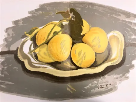 Lithograph Braque - Nature morte au citrons