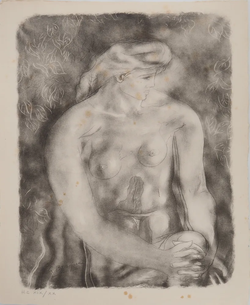 Lithograph Braque - Nu aux feuilles