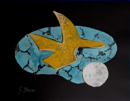 Lithograph Braque - Oiseau doré