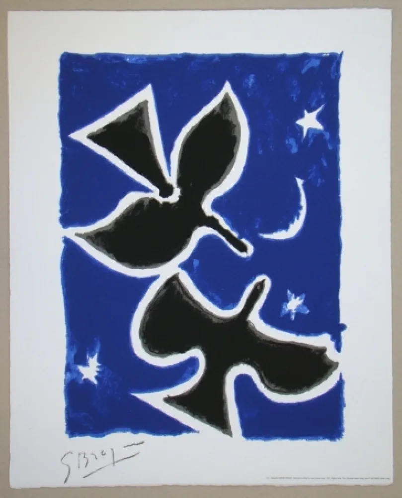 Screenprint Braque - Oiseaux noirs