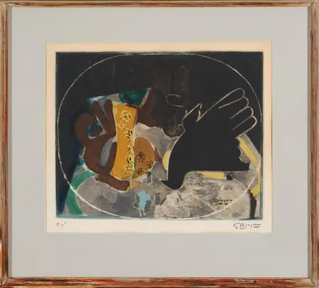 Engraving Braque - Pichet et oiseau