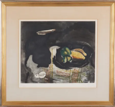 Etching And Aquatint Braque - Pichet noir et citrons 