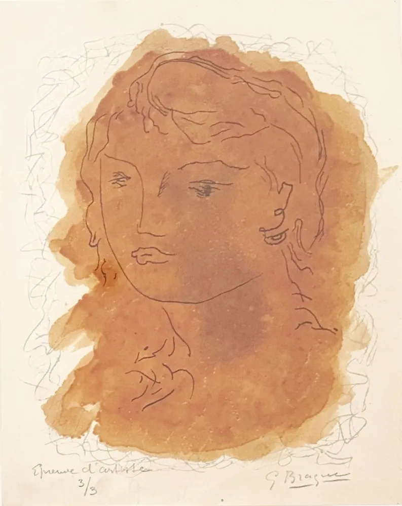 Lithograph Braque - Tête de jeune fille