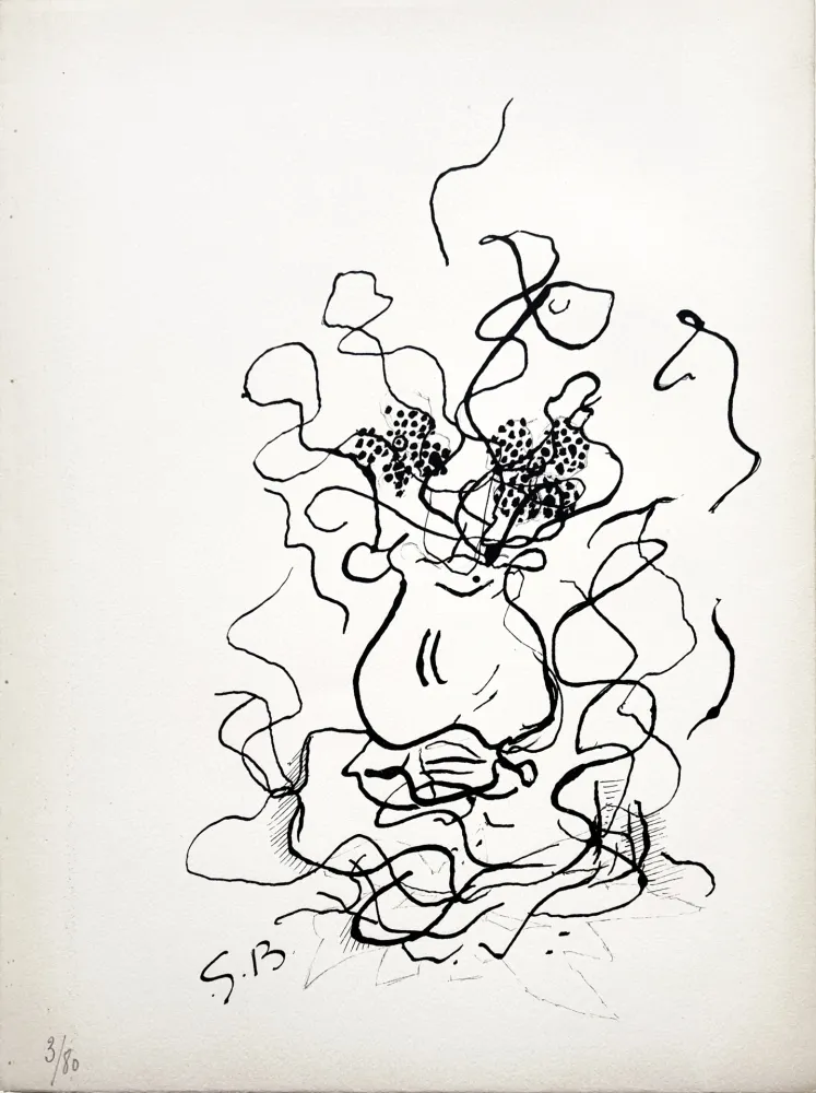 Lithograph Braque - VASE ET FLEURS - Bouquet de fleurs (1952)